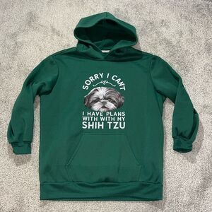 Green Shih Tzu Fleece Hooded hoodie sweatshirt Fur mom lover of a dog Sz M